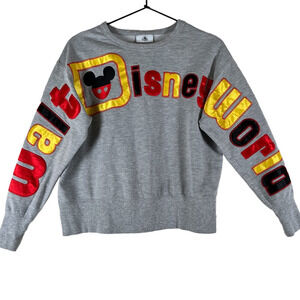 Disney Parks Womens Mickey Sweatshirt Gray Long Sleeve Stitched Spell Out XS